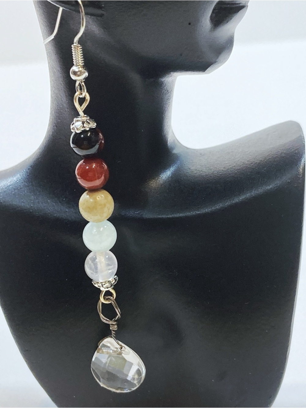 Boho hippie Multistone Beaded Dangle Earring with Crystal Drop - Women Jewelry